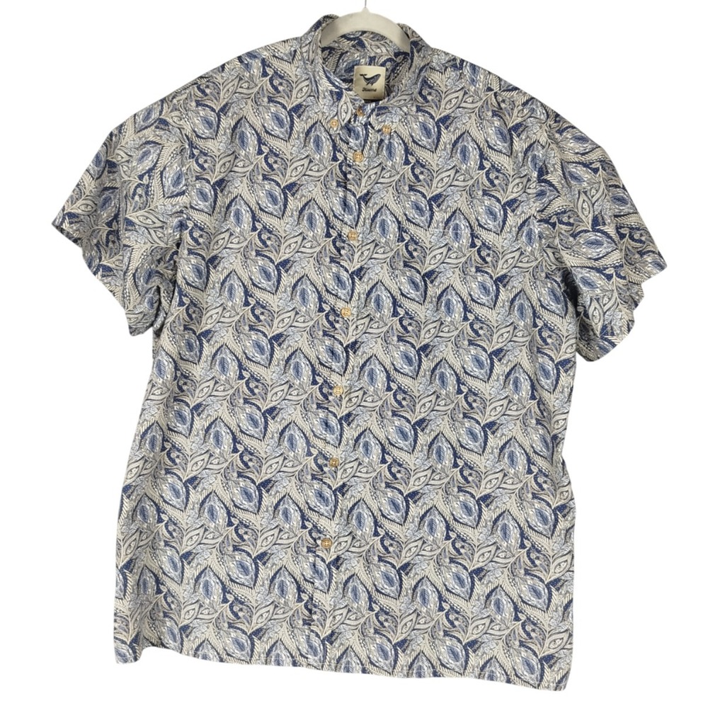 Yiume Hawaiian Aloha Button Shirt Blue Gray‎ Mens 3XL Short Sleeve Casual Beach